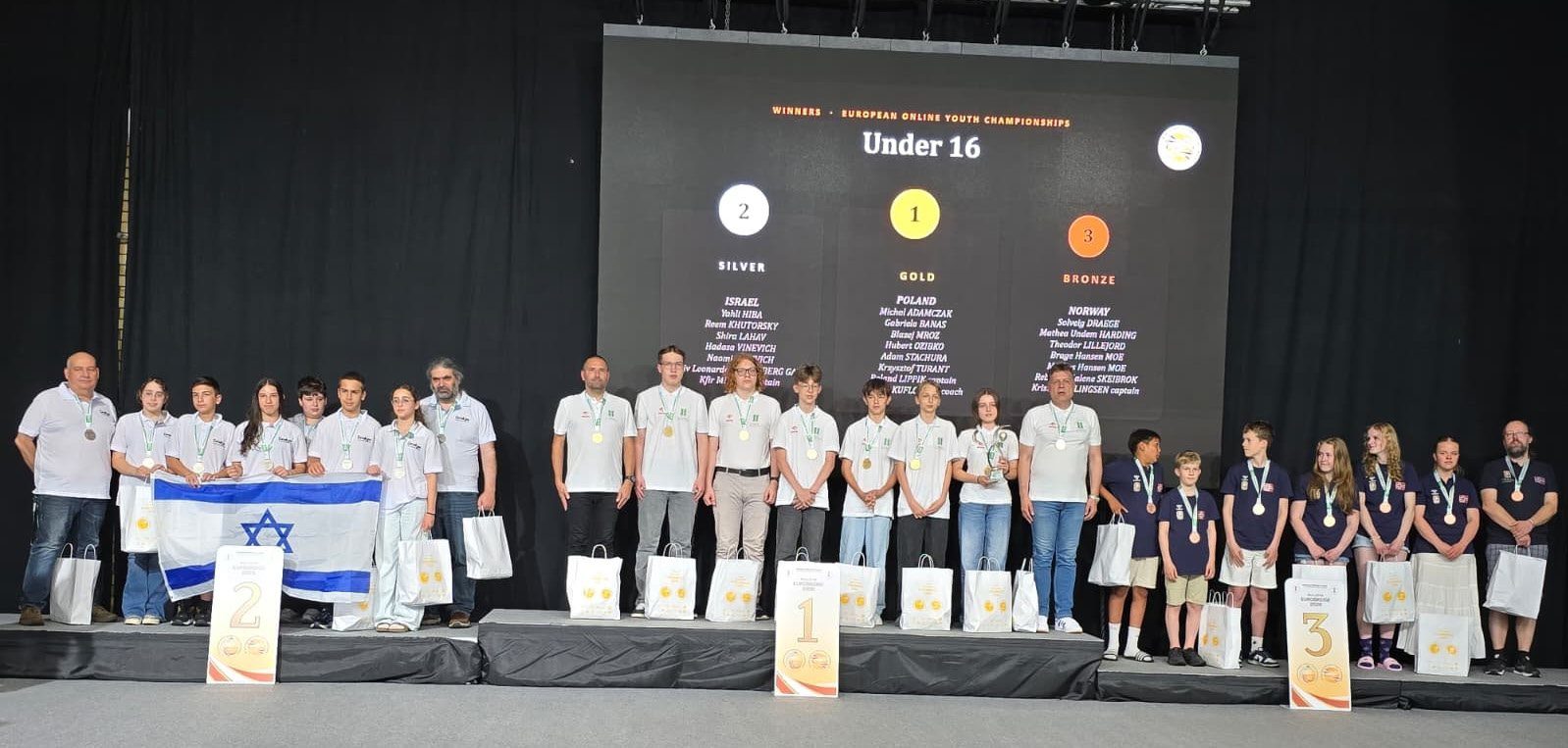 Under 16 medallists on the podium in Riga